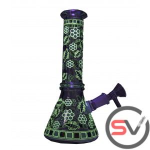 BEES AND HONEYCOMB GLASS MINI BEAKER 8inch - GREEN (GLOW IN DARK)